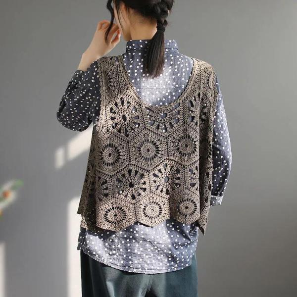 ニットベスト レディース 夏服 袖なし プルオーバー レース 重ね着 ノースリーブ 花柄レース タンクトップ トップス vネック 透かし編み 薄手 | ブランド登録なし | 15