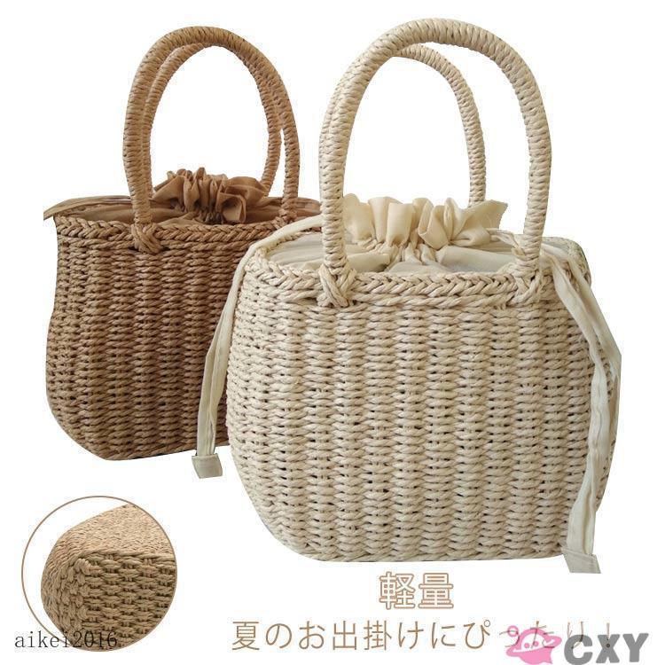 かごバッグ レディース カゴバック ハンドバッグ 軽量 巾着付き レジャーバッグ トートバッグ ストローバッグ 手提げ お花見 夏バッグ 浴衣 春 夏 | ブランド登録なし | 05