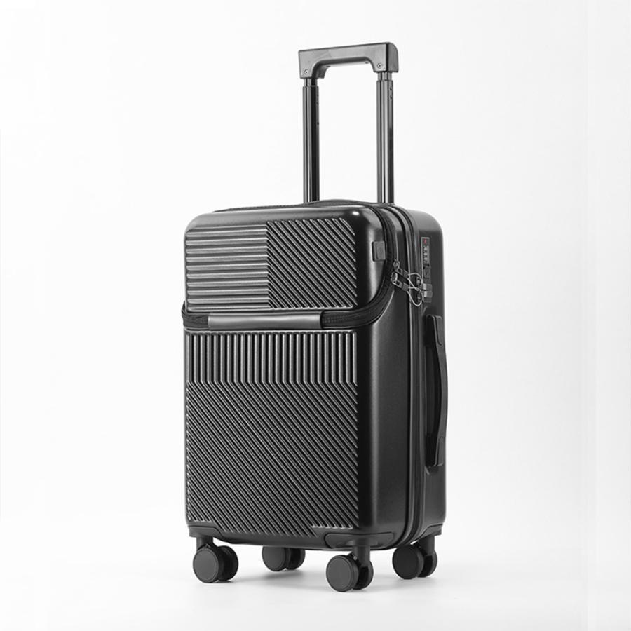 スーツケース フロントオープン ドリンクホルダー付 USBポート付き 機内持ち込みダブルファスナー 静音 小型 軽量 旅行 出張 ビジネス 2023 | ブランド登録なし | 02