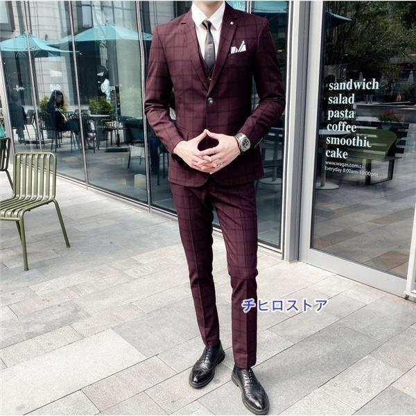 男性用 春夏 スリム 大きいスーツ 小さいスーツメンズスーツ チェック柄 ビジネススーツ 2つボタン 入社式 入学式 卒園スーツ | ブランド登録なし | 03