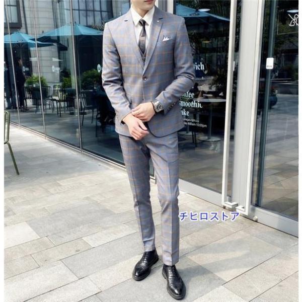 男性用 春夏 スリム 大きいスーツ 小さいスーツメンズスーツ チェック柄 ビジネススーツ 2つボタン 入社式 入学式 卒園スーツ | ブランド登録なし | 04
