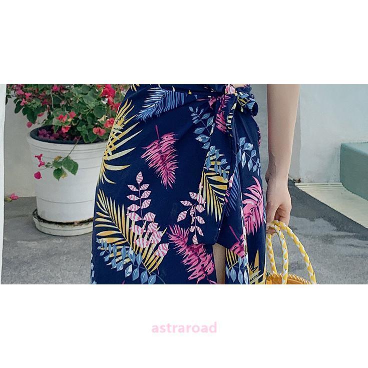 水着 タンキニ パレオ 3点セット レディース スイムウェア セパレート 短パン Tシャツ型 半袖 リーフ柄 ショートパンツ ボーイレッグ ロングスカ | ブランド登録なし | 12