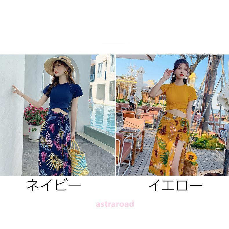 水着 タンキニ パレオ 3点セット レディース スイムウェア セパレート 短パン Tシャツ型 半袖 リーフ柄 ショートパンツ ボーイレッグ ロングスカ | ブランド登録なし | 13