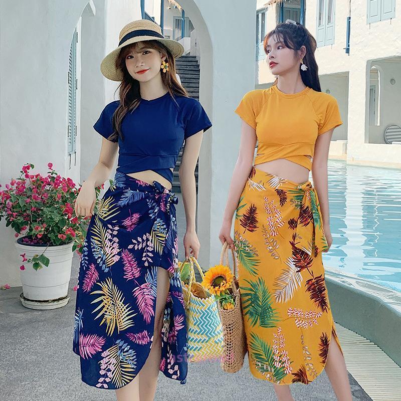 水着 タンキニ パレオ 3点セット レディース スイムウェア セパレート 短パン Tシャツ型 半袖 リーフ柄 ショートパンツ ボーイレッグ ロングスカ | ブランド登録なし | 03