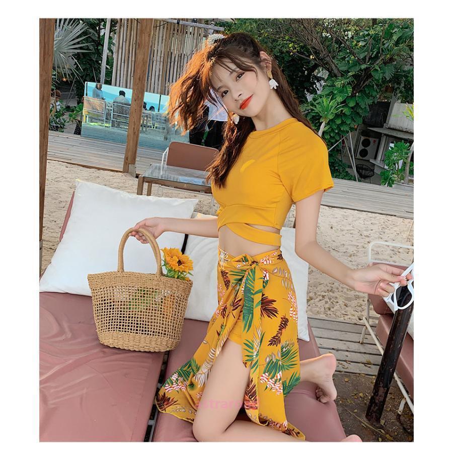 水着 タンキニ パレオ 3点セット レディース スイムウェア セパレート 短パン Tシャツ型 半袖 リーフ柄 ショートパンツ ボーイレッグ ロングスカ | ブランド登録なし | 07