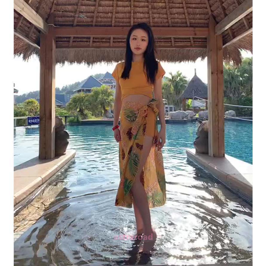 水着 タンキニ パレオ 3点セット レディース スイムウェア セパレート 短パン Tシャツ型 半袖 リーフ柄 ショートパンツ ボーイレッグ ロングスカ | ブランド登録なし | 09