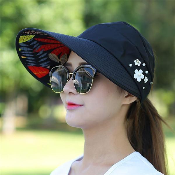 サンバイザー 帽子 レディース 折りたたみ 7カラー 花柄 サイズ調整可 紐付き 通気性 UVカット つば広 日焼け防止 アウトドア 旅行 リゾート | ブランド登録なし | 06