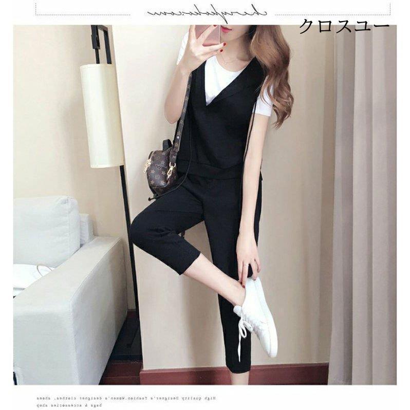 セットアップ 夏 レディース パンツ フォーマル 入学式 卒業式 パーカー テーパードパンツ 3点セット 上下セット ベスト Tシャツ コーデ | ブランド登録なし | 05