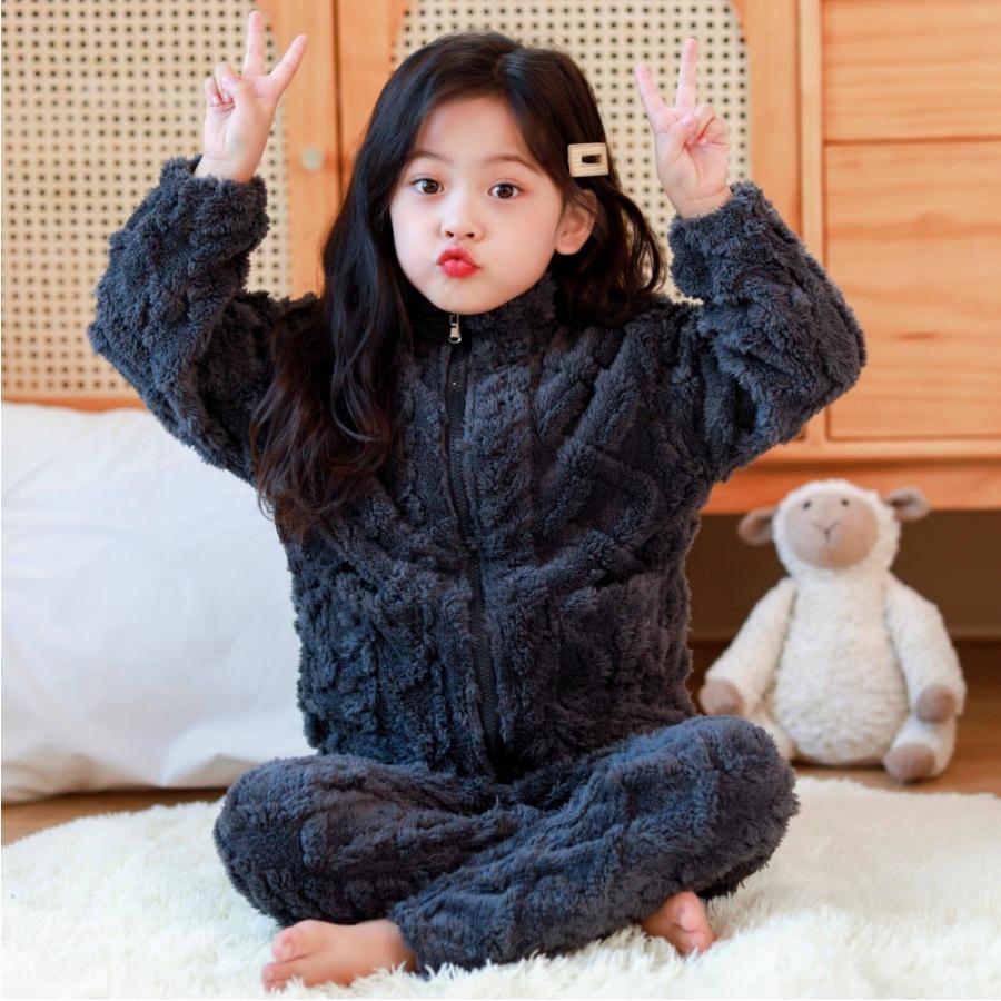 パジャマ ルームウェア キッズ モコモコ 部屋着 子供 厚手 前開き 長袖 もこもこ 上下 セットアップ かわいい あったか 男の子 女の子 | ブランド登録なし | 09