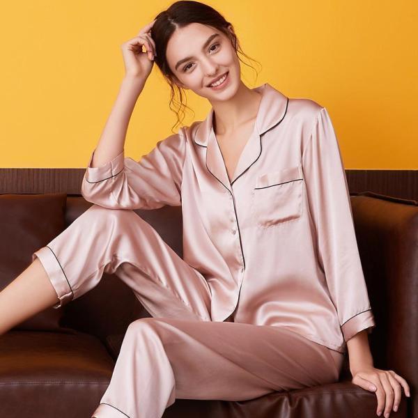 パジャマ レディース 上下セット シルク100％2点セット 6A ルームウエア 女性用 涼しい 部屋着 寝巻き 楽チン 無地 きれいめ 柔らかい | ブランド登録なし | 09
