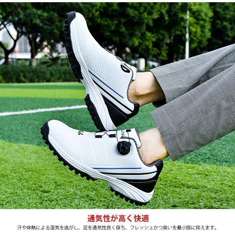 ゴルフシューズ メンズ レディース ダイヤル式 スニーカー 大きいサイズ 幅広い スパイクレス フィット感 軽量 動きやすい 防水 耐久 練習場 白 | ブランド登録なし | 13