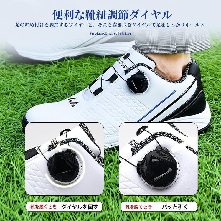 ゴルフシューズ メンズ レディース ダイヤル式 スニーカー 大きいサイズ 幅広い スパイクレス フィット感 軽量 動きやすい 防水 耐久 練習場 白 | ブランド登録なし | 07