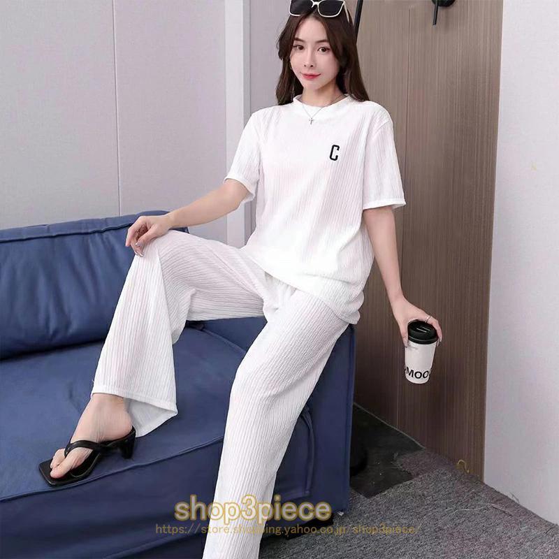 クール Tシャツ セットアップ 全9色!接触冷感 上下セット レディース おしゃれ 部屋着 寝巻 寝間着 ルームウェア 半袖 ワイドパンツ | ブランド登録なし | 02