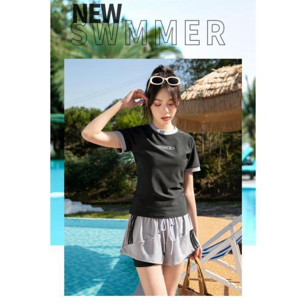 水着 上下セット フィットネス レディース セパレート 半袖Tシャツ ショートパンツ 切り替え 大人 かわいい 体型カバー 夏 海 海水浴 温泉 | ブランド登録なし | 03