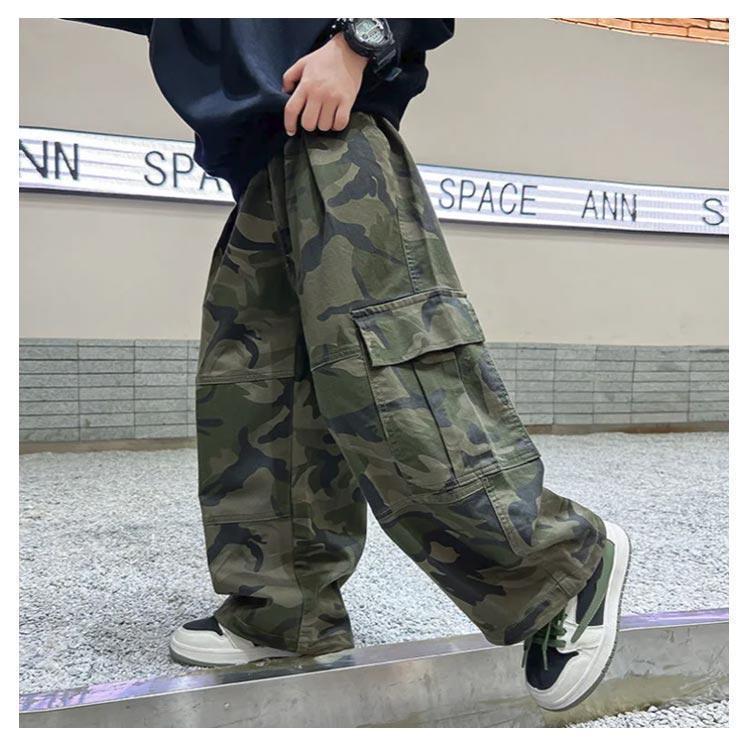 ヒップホップ 衣装 子供 キッズダンス衣装 迷彩 パンツ ロング丈 練習着 キッズ カーゴパンツ ダンス 子ども ストリート 緑 グリーン 黒 ブラッ | ブランド登録なし | 12