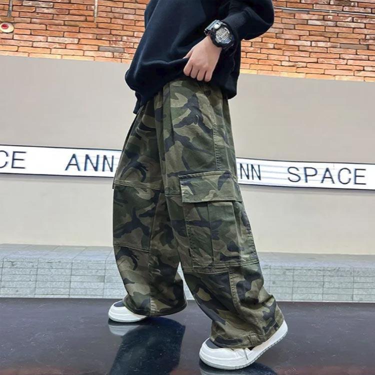 ヒップホップ 衣装 子供 キッズダンス衣装 迷彩 パンツ ロング丈 練習着 キッズ カーゴパンツ ダンス 子ども ストリート 緑 グリーン 黒 ブラッ | ブランド登録なし | 01