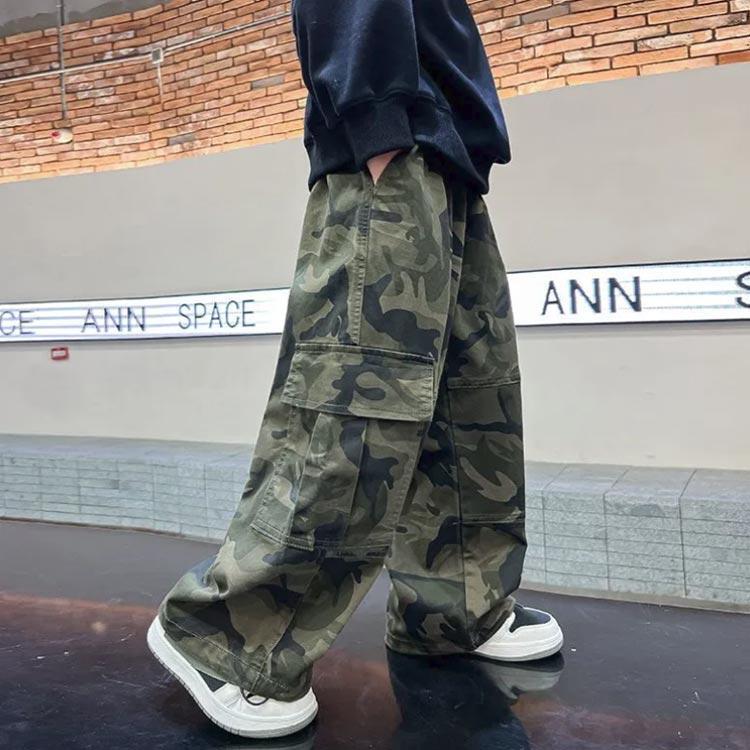 ヒップホップ 衣装 子供 キッズダンス衣装 迷彩 パンツ ロング丈 練習着 キッズ カーゴパンツ ダンス 子ども ストリート 緑 グリーン 黒 ブラッ | ブランド登録なし | 02