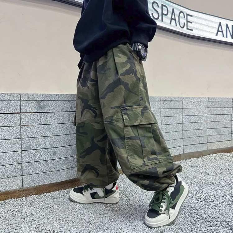 ヒップホップ 衣装 子供 キッズダンス衣装 迷彩 パンツ ロング丈 練習着 キッズ カーゴパンツ ダンス 子ども ストリート 緑 グリーン 黒 ブラッ | ブランド登録なし | 03