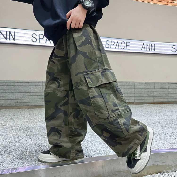 ヒップホップ 衣装 子供 キッズダンス衣装 迷彩 パンツ ロング丈 練習着 キッズ カーゴパンツ ダンス 子ども ストリート 緑 グリーン 黒 ブラッ | ブランド登録なし | 04