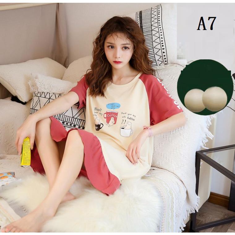 カップ付き ワンピース ルームウェア レディース ロングTシャツワンピース 半袖 パジャマ ブラカップ付き ゆったり 大きいサイズ 半 | ブランド登録なし | 06