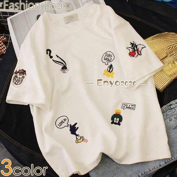 Tシャツ ゆるTシャツ 刺繍 ゆったり 五分袖 レディース ス | 