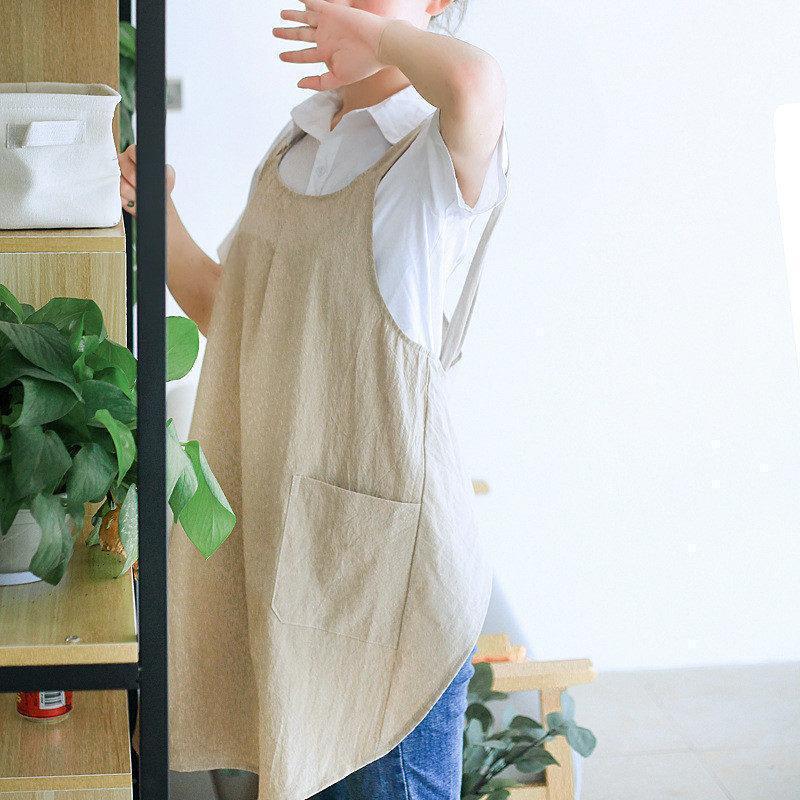 エプロン おしゃれ 割烹着 綿100% 大きいサイズ 保育士 レディース リネン風 北欧 ワンピース ドレス 家庭用 仕事用 掃除 | ブランド登録なし | 14
