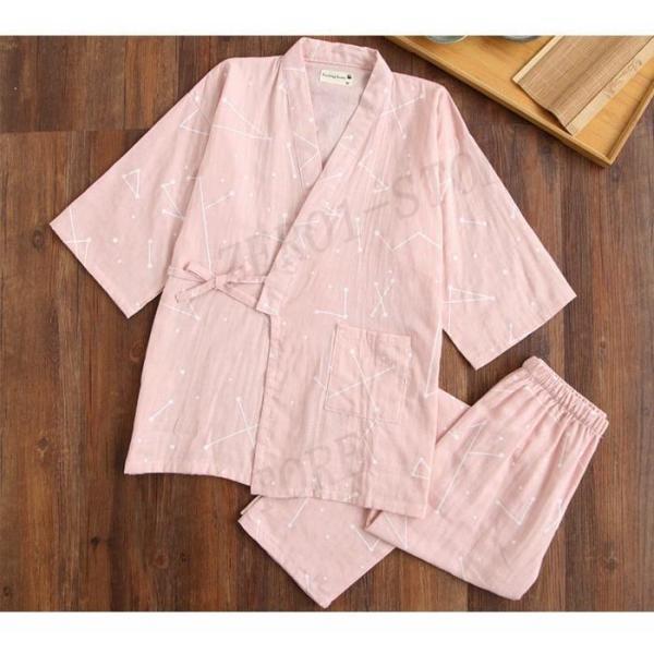 甚平 上下セット ルームウェア パジャマ ガーゼ 2点セット 便利服 寝巻き 浴衣 和風 七分袖 レディース メンズ 綿95% ゆったり 涼しい | ブランド登録なし | 01