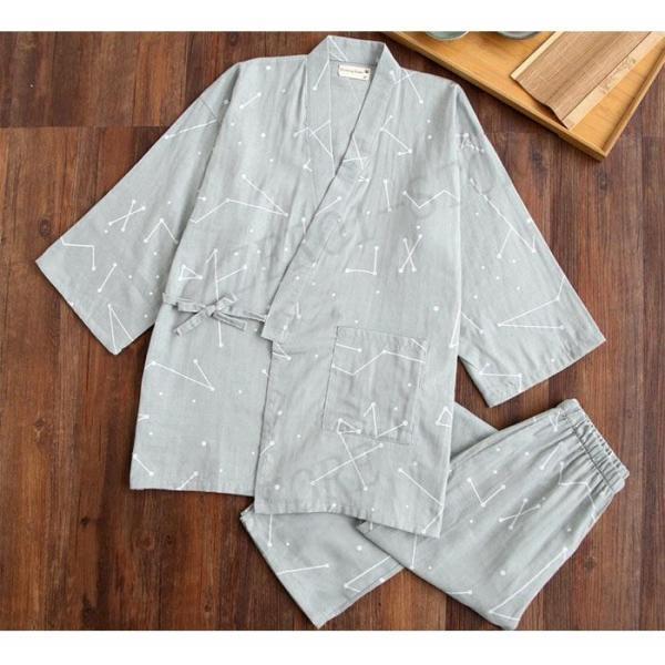 甚平 上下セット ルームウェア パジャマ ガーゼ 2点セット 便利服 寝巻き 浴衣 和風 七分袖 レディース メンズ 綿95% ゆったり 涼しい | ブランド登録なし | 02