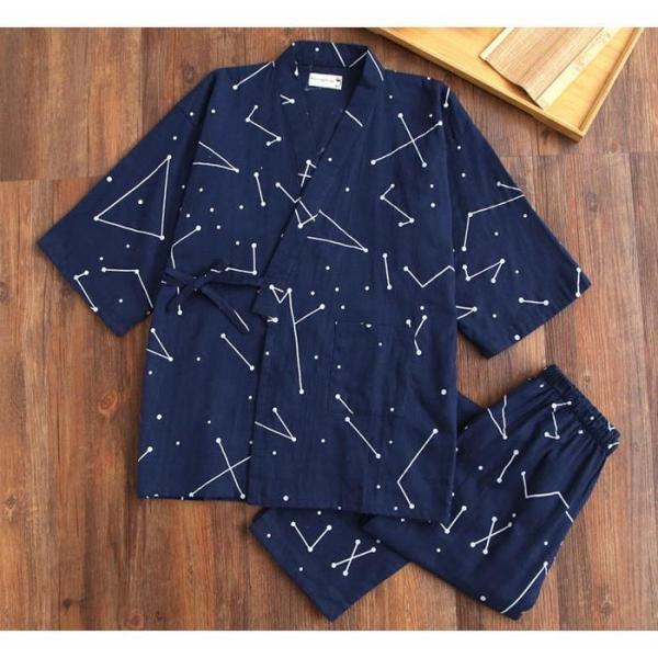 甚平 上下セット ルームウェア パジャマ ガーゼ 2点セット 便利服 寝巻き 浴衣 和風 七分袖 レディース メンズ 綿95% ゆったり 涼しい | ブランド登録なし | 03