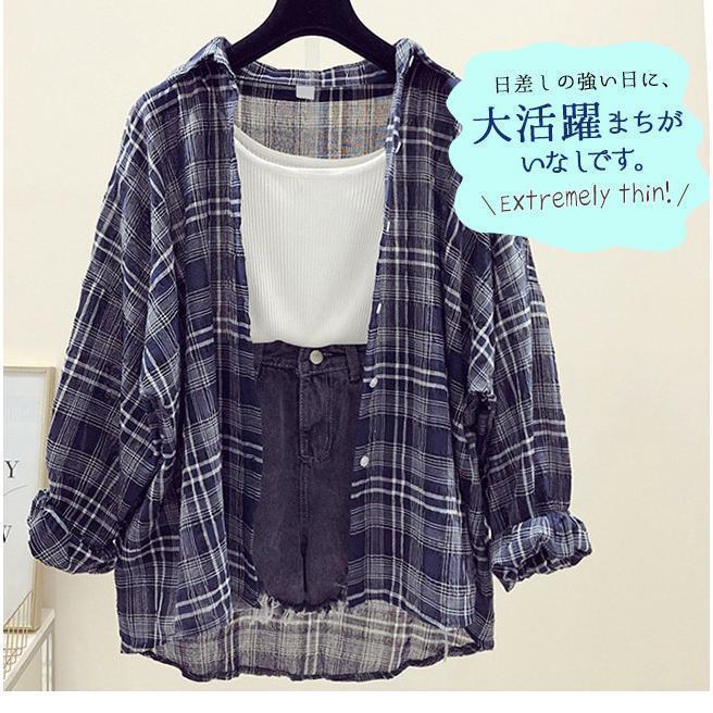 長袖シャツ チェック柄 レディース 春夏 薄手 uvカット ゆったり おしゃれ 日焼け防止グッズ オフィス 冷房対策 紫外線対策 羽織もの 服 | ブランド登録なし | 04