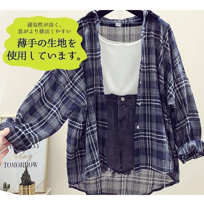 長袖シャツ チェック柄 レディース 春夏 薄手 uvカット ゆったり おしゃれ 日焼け防止グッズ オフィス 冷房対策 紫外線対策 羽織もの 服 | ブランド登録なし | 05