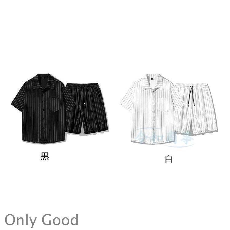 セットアップ メンズ 接触冷感 ストライプ柄 ジャージ上下 夏 ノーアイロン 上下セット 大きいサイズ 半袖シャツ ハーフパンツ | ブランド登録なし | 02