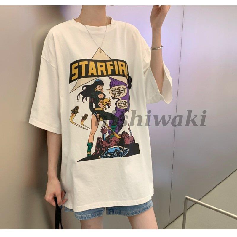 レディース Tシャツワンピース ビックTシャツ オーバーサイズアメコミ ビンテージ プリント 半袖 5分丈 かわいい おしゃれ アメカジ | ブランド登録なし | 14