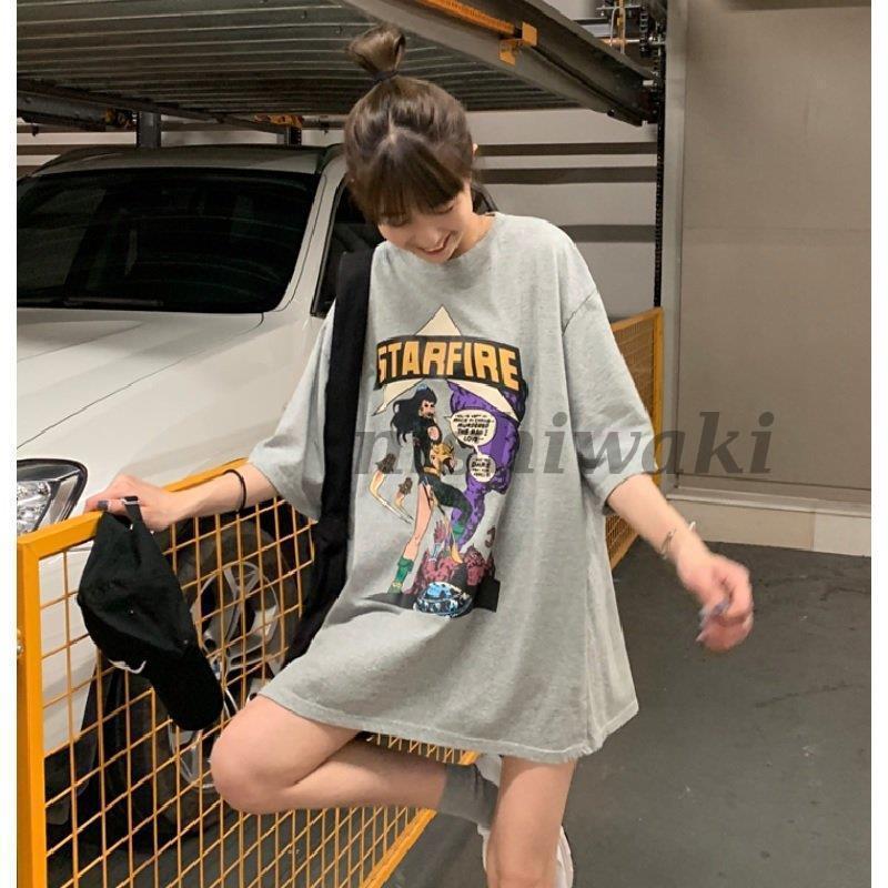 レディース Tシャツワンピース ビックTシャツ オーバーサイズアメコミ ビンテージ プリント 半袖 5分丈 かわいい おしゃれ アメカジ | ブランド登録なし | 18