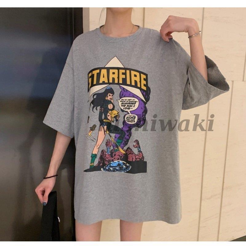 レディース Tシャツワンピース ビックTシャツ オーバーサイズアメコミ ビンテージ プリント 半袖 5分丈 かわいい おしゃれ アメカジ | ブランド登録なし | 19