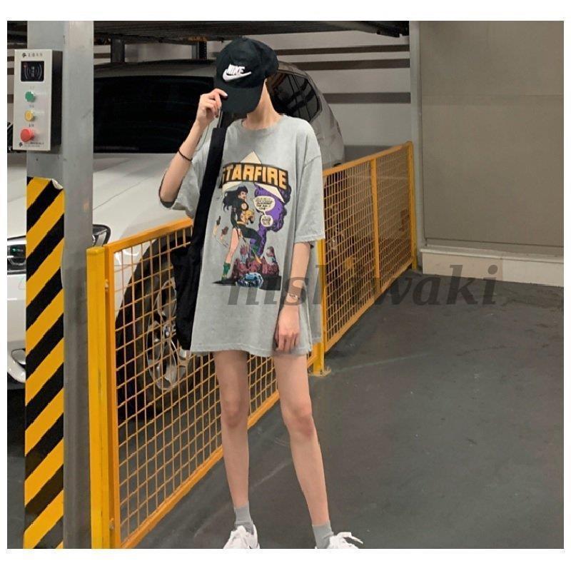 レディース Tシャツワンピース ビックTシャツ オーバーサイズアメコミ ビンテージ プリント 半袖 5分丈 かわいい おしゃれ アメカジ | ブランド登録なし | 20