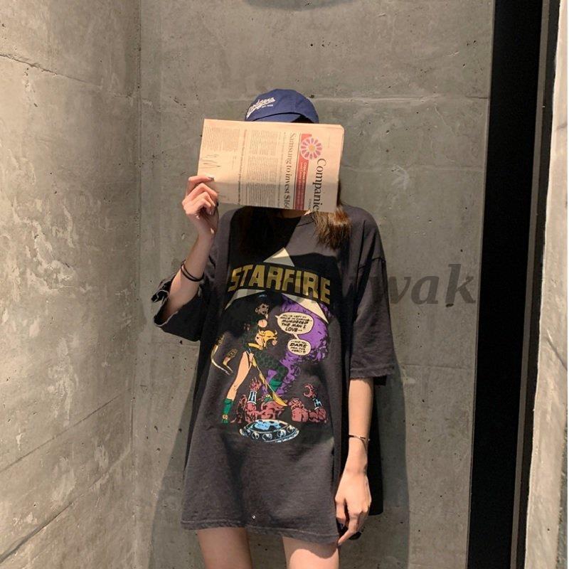 レディース Tシャツワンピース ビックTシャツ オーバーサイズアメコミ ビンテージ プリント 半袖 5分丈 かわいい おしゃれ アメカジ | ブランド登録なし | 02