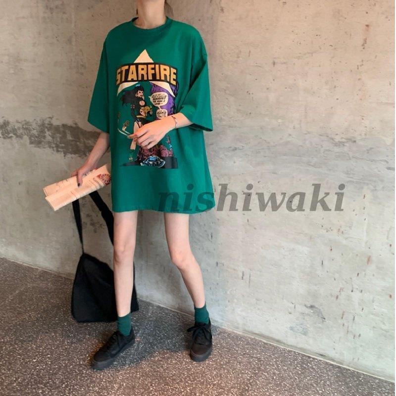 レディース Tシャツワンピース ビックTシャツ オーバーサイズアメコミ ビンテージ プリント 半袖 5分丈 かわいい おしゃれ アメカジ | ブランド登録なし | 05