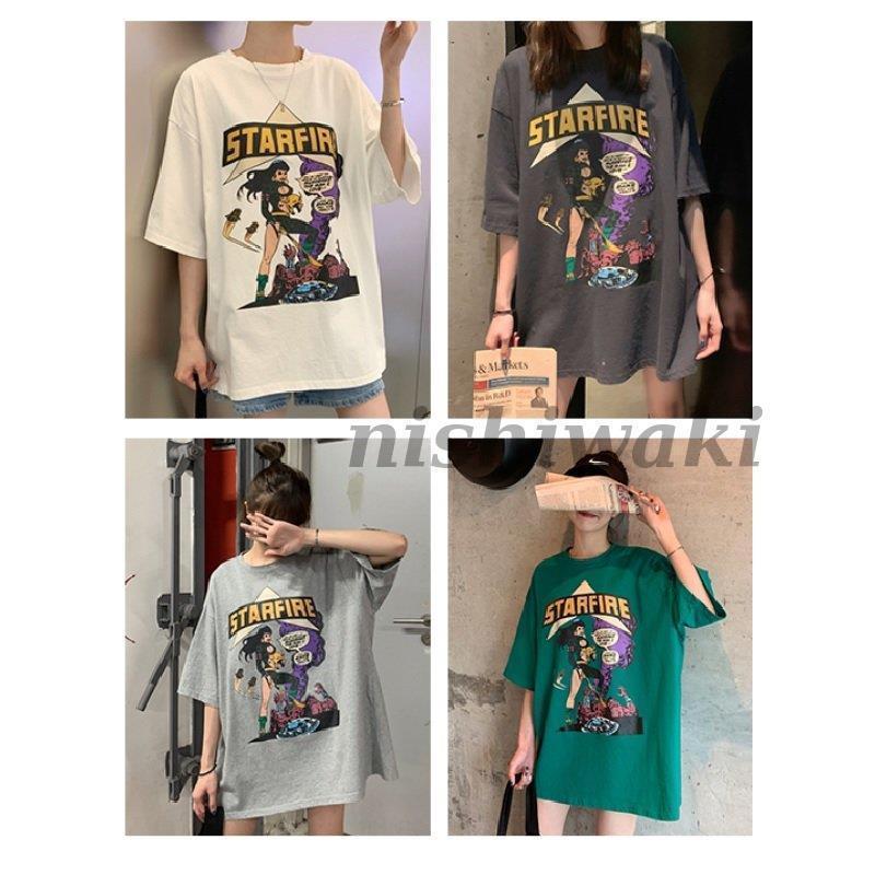 レディース Tシャツワンピース ビックTシャツ オーバーサイズアメコミ ビンテージ プリント 半袖 5分丈 かわいい おしゃれ アメカジ | ブランド登録なし | 09