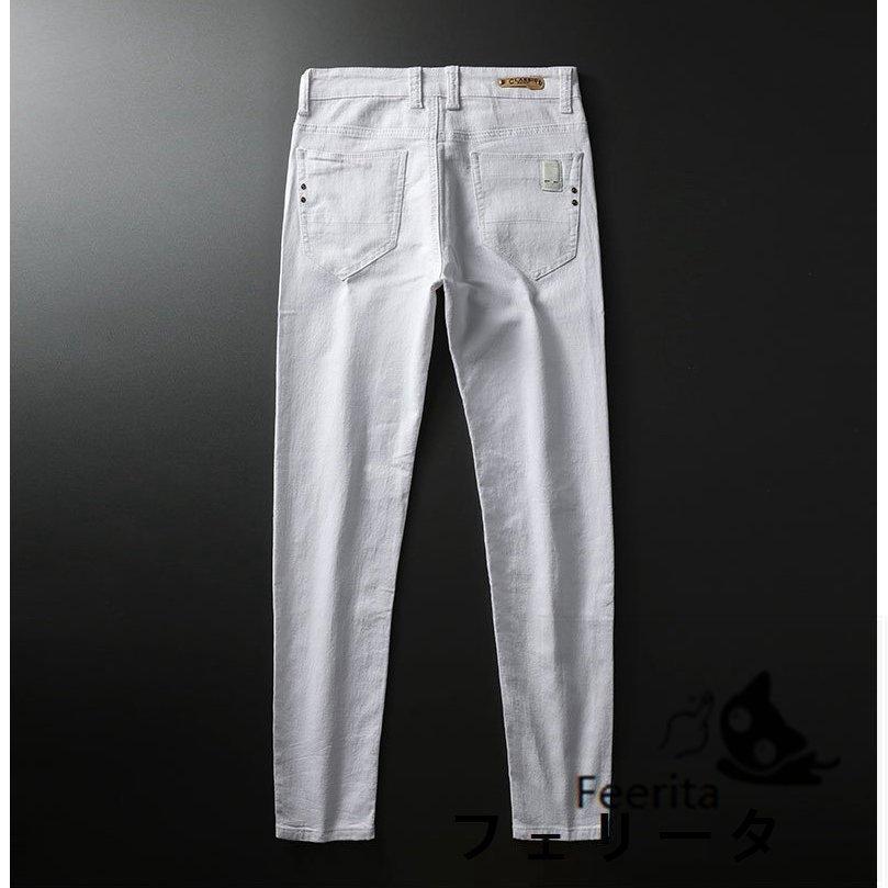 デニムパンツ ジーンズ メンズ ストレッチ ビジネス ホワイト 白 ズボン 爽やか 春 夏 ボトムズ スリム スキニーデニム 長ズボン | ブランド登録なし | 06