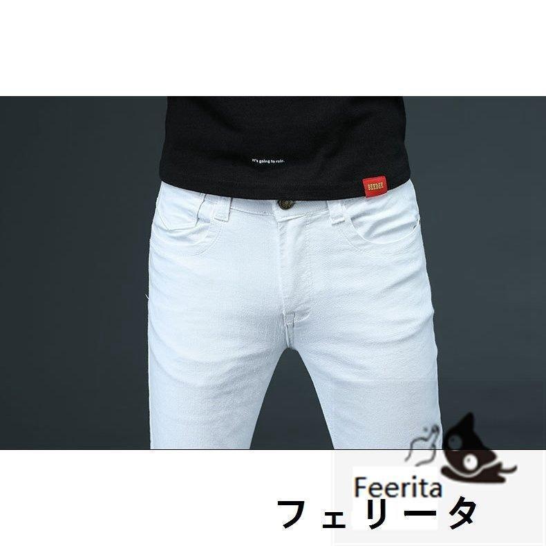 デニムパンツ ジーンズ メンズ ストレッチ ビジネス ホワイト 白 ズボン 爽やか 春 夏 ボトムズ スリム スキニーデニム 長ズボン | ブランド登録なし | 08