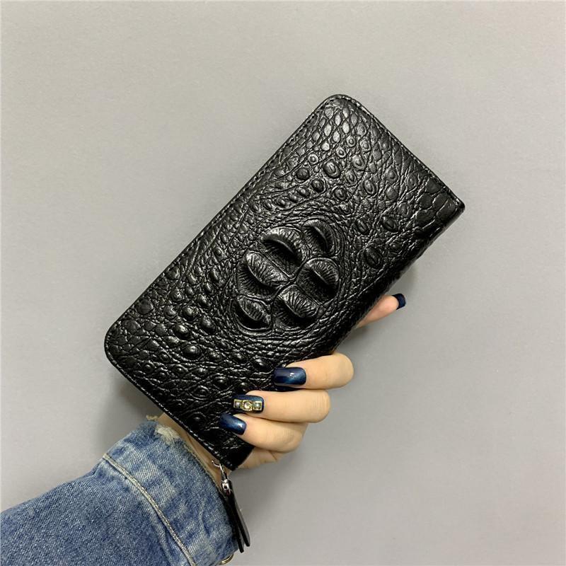 新作 長財布 メンズ ロングウォレット 財布 クロコ型押し ワニ柄 ダブルファスナー ストラップ付き 無地 大容量 ビジネス 携帯入れ ギフト 父の日 | ブランド登録なし | 03