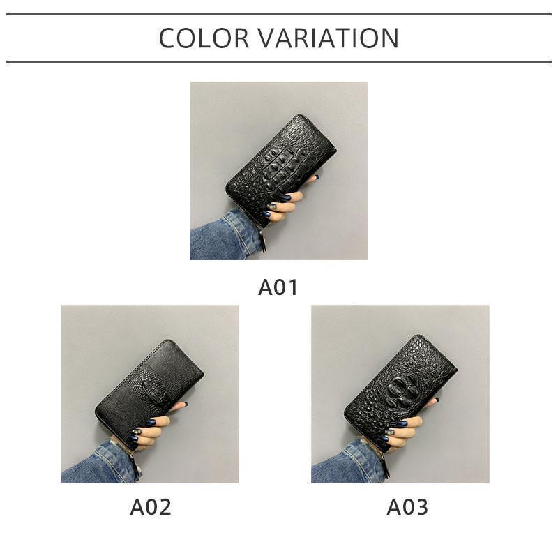 新作 長財布 メンズ ロングウォレット 財布 クロコ型押し ワニ柄 ダブルファスナー ストラップ付き 無地 大容量 ビジネス 携帯入れ ギフト 父の日 | ブランド登録なし | 04