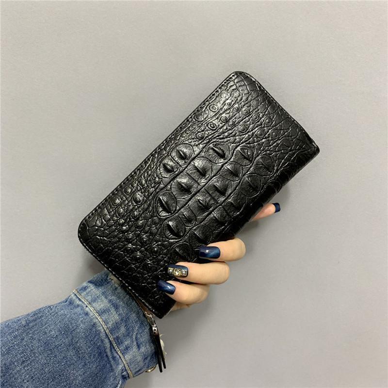 新作 長財布 メンズ ロングウォレット 財布 クロコ型押し ワニ柄 ダブルファスナー ストラップ付き 無地 大容量 ビジネス 携帯入れ ギフト 父の日 | ブランド登録なし | 05