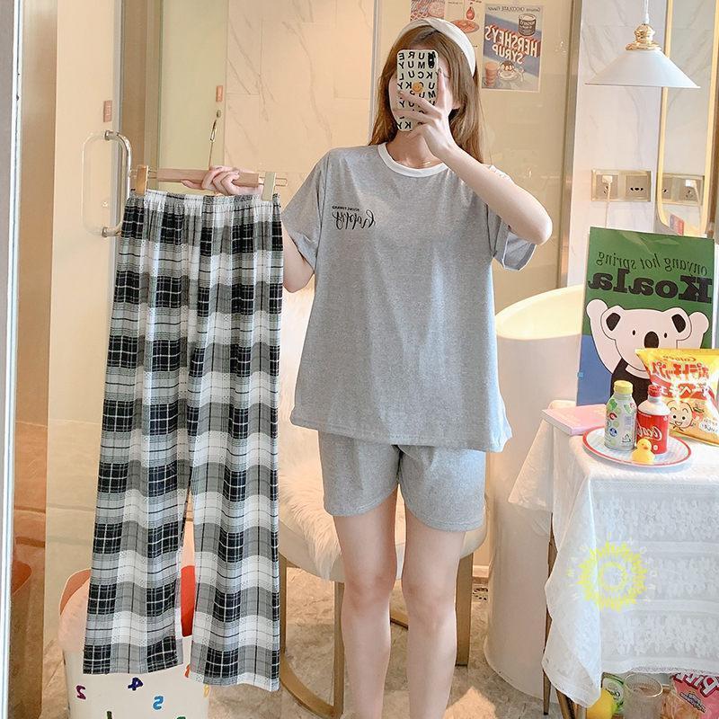 パジャマ ルームウェア レディース 3点セット セットアップ 半袖 夏 チェック柄 寝巻き 部屋着 涼しい サラサラ 柔らかい プレゼント | ブランド登録なし | 18