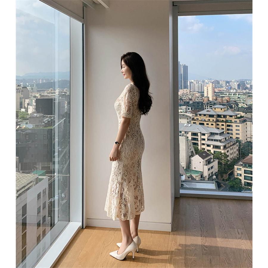 総柄レース ドレス タイト ペプラム ワンピース セレブ ロング丈 上質 お呼ばれ デートワンピ 可愛い 色気 ドレス エレガント | ブランド登録なし | 17