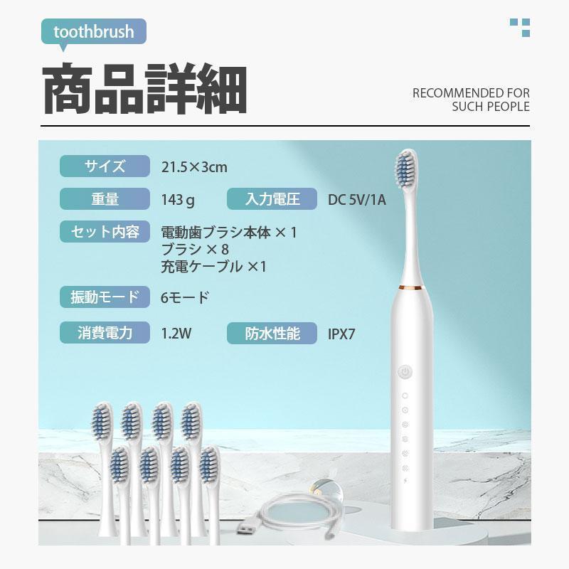 電動歯ブラシ 替えブラシ 音波歯ブラシ 充電式 本体 音波 歯ブラシ IPX7 防水設計 歯磨き 静音 強力 おしゃれ 携帯 口臭予防 歯石予防 子供 | ブランド登録なし | 15