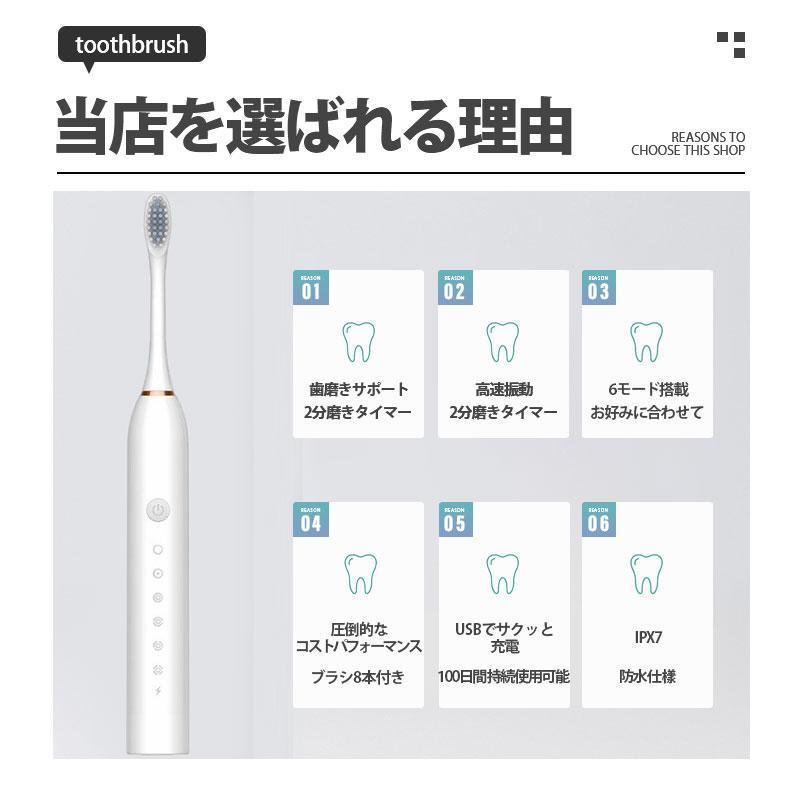 電動歯ブラシ 替えブラシ 音波歯ブラシ 充電式 本体 音波 歯ブラシ IPX7 防水設計 歯磨き 静音 強力 おしゃれ 携帯 口臭予防 歯石予防 子供 | ブランド登録なし | 05