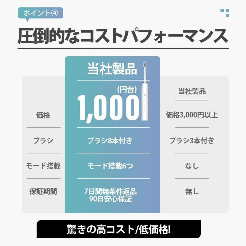 電動歯ブラシ 替えブラシ 音波歯ブラシ 充電式 本体 音波 歯ブラシ IPX7 防水設計 歯磨き 静音 強力 おしゃれ 携帯 口臭予防 歯石予防 子供 | ブランド登録なし | 09