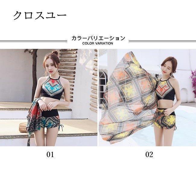 タンキニ レディース ビキニ 水着 ３点セット スイムウェア エスニック柄 パレオ 水泳服 ワイヤー無し ホルターネック ビーチウェア | ブランド登録なし | 01